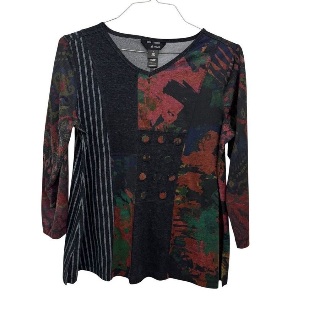 Ali Miles Artsy Patterned Long Sleeve Shirt Blouse Size Medium Colorful